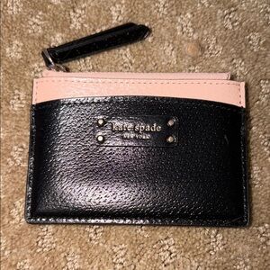 Kate Spade New York Jeanne Small Zip Card Holder in Black and Pink Leather